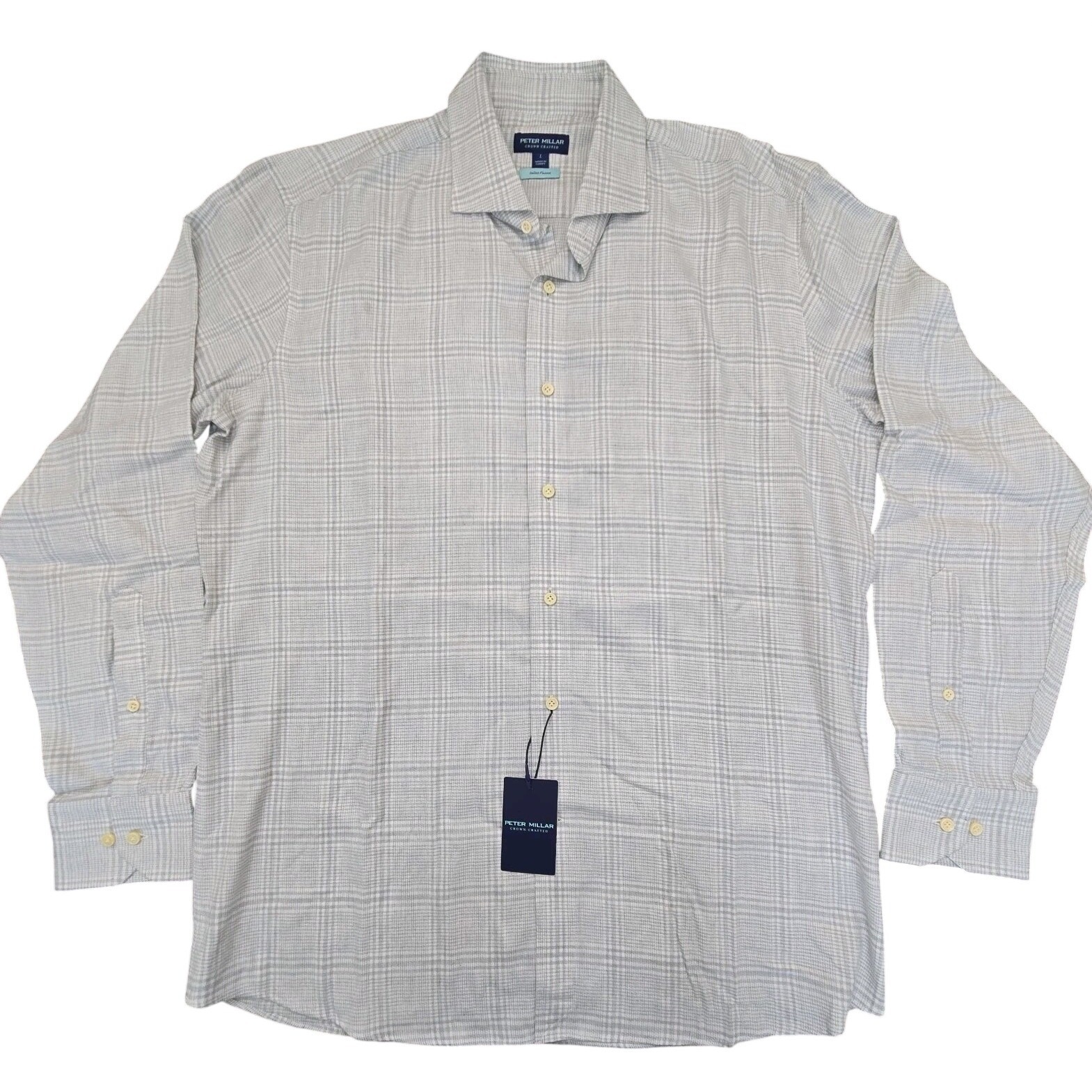 Nwt Peter Millar Crown Crafted Lucca Italian Flannel Shirt L British Grey Plaid